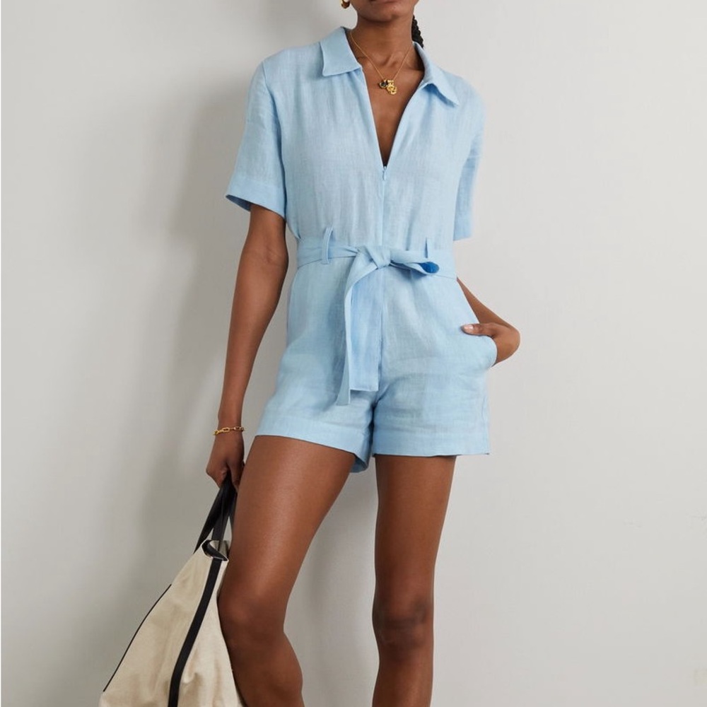 Rivet Utility Baby Blue Linen Jumpsuit